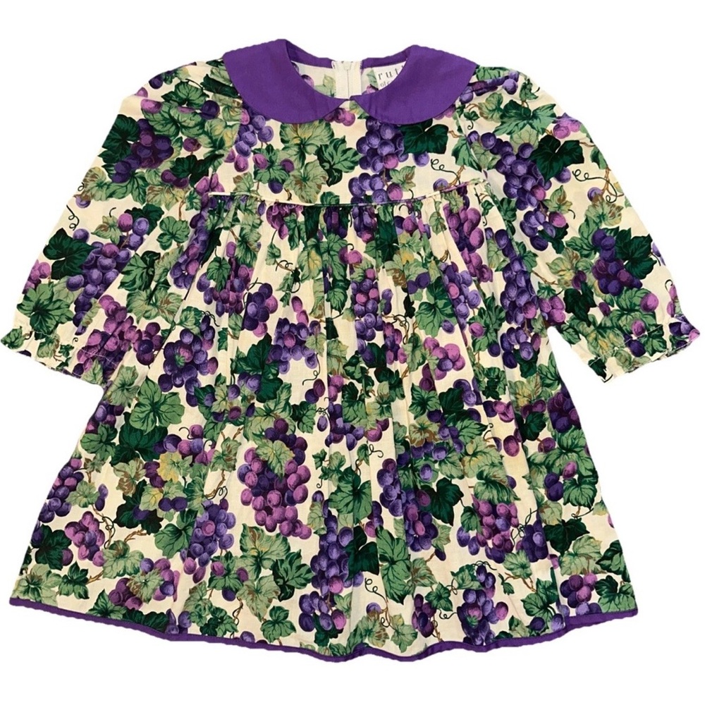 Ruth Of Carolina VTG Girls 2T Dress Grapevine Purple Long Sleeve Pleated Collar